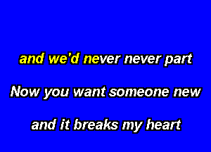 and we 'd never never part

NOW you want someone new

and it breaks my heart