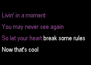 Livin' in a moment

You may never see again

So let your heart break some rules

Now thafs cool