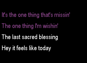 Ifs the one thing thafs missin'
The one thing I'm wishin'

The last sacred blessing

Hey it feels like today