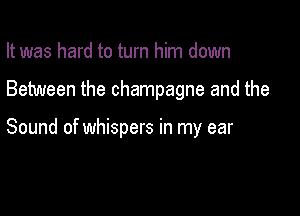 It was hard to turn him down

Between the champagne and the

Sound of whispers in my ear