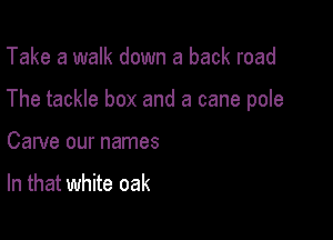 Take a walk down a back road

The tackle box and a cane pole

Carve our names

In that white oak