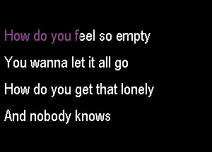 How do you feel so empty

You wanna let it all go

How do you get that lonely

And nobody knows