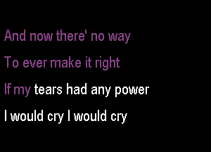 And now there' no way
To ever make it right

If my tears had any power

I would cry I would cry