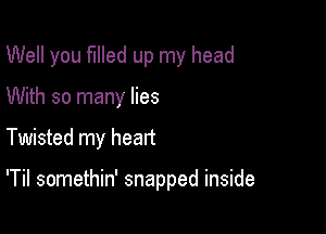 Well you filled up my head
With so many lies

Twisted my heart

'Til somethin' snapped inside