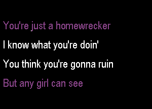 You're just a homewrecker

I know what you're doin'

You think you're gonna ruin

But any girl can see