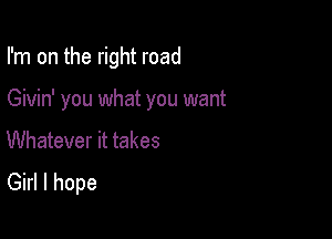 I'm on the right road

Givin' you what you want

Whatever it takes
Girl I hope