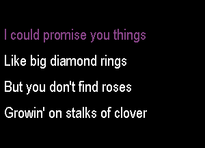I could promise you things

Like big diamond rings

But you don't find roses

Growin' on stalks of clover