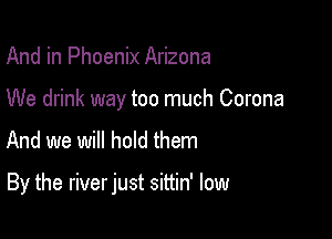 And in Phoenix Arizona
We drink way too much Corona

And we will hold them

By the river just sittin' low