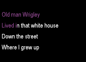 Old man Wrigley

Lived in that white house
Down the street

Where I grew up