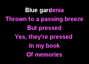 Blue gardenia
Thrown to a passing breeze
But pressed

Yes, they're pressed
In my book
0f memories