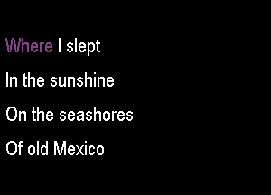 Where I slept

In the sunshine

On the seashores
Of old Mexico