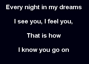 Every night in my dreams
I see you, lfeel you,

That is how

I know you go on