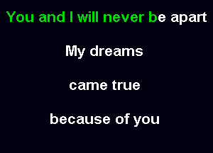 You and I will never be apart
My dreams

came true

because of you