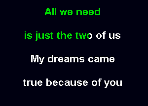 All we need
is just the two of us

My dreams came

true because of you