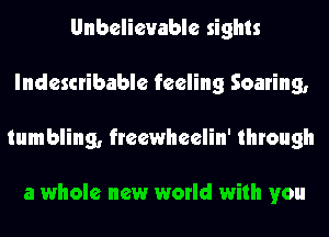 Unbelievable sights
Indescribable feeling Soaring,
tumbling, freewheelin' through

a whole new world with you