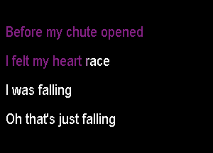Before my chute opened

I felt my heart race
I was falling

Oh that's just falling