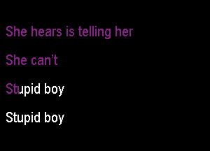 She hears is telling her
She can t

Stupid boy

Stupid boy