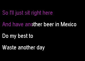 So I'll just sit right here

And have another beer in Mexico

Do my best to

Waste another day