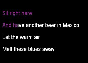 Sit right here

And have another beer in Mexico

Let the warm air

Melt these blues away