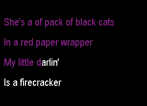 She's a of pack of black cats

In a red paper wrapper

My little darlin'

Is a firecracker
