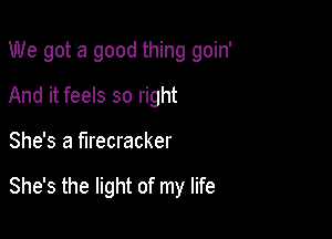 We got a good thing goin'

And it feels so right
She's a firecracker

She's the light of my life