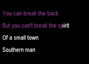 You can break the back

But you can't break the spirit

Of a small town

Southern man