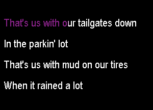 Thafs us with our tailgates down

In the parkin' lot
That's us with mud on our tires

When it rained a lot