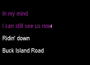 In my mind

I can still see us now
Ridin' down

Buck Island Road