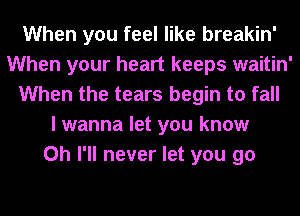 When you feel like breakin'
When your heart keeps waitin'
When the tears begin to fall
I wanna let you know
0h I'll never let you go