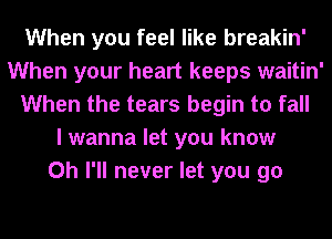 When you feel like breakin'
When your heart keeps waitin'
When the tears begin to fall
I wanna let you know
0h I'll never let you go