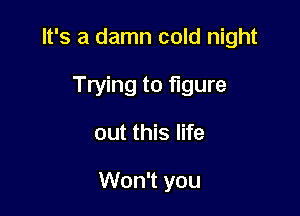 It's a damn cold night

Trying to figure
out this life

Won't you