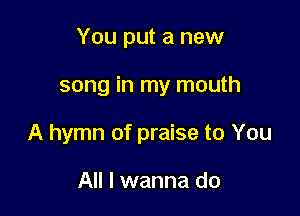 You put a new

song in my mouth

A hymn of praise to You

All I wanna do