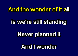 And the wonder of it all

is we're still standing

Never planned it

And I wonder