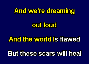 And we're dreaming

out loud
And the world is flawed

But these scars will heal