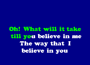 Oh! What Will it take

till you believe in me
The way that I
believe in you