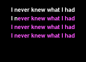I never knew what I had
I never knew what I had
I never knew what I had
I never knew what I had