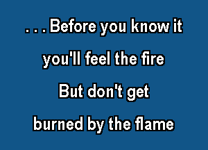 ...Before you know it

you'll feel the fire

But don't get

burned by the flame