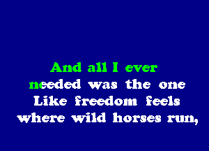And all I ever
needed was the one
Like freedom feels

Where Wild horses run,