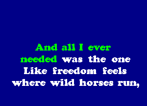 And all I ever
needed was the one
Like freedom feels

Where Wild horses run,