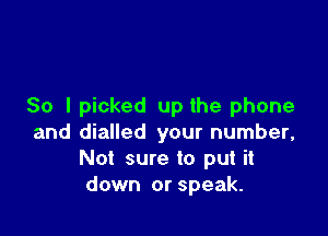 So I picked up the phone

and dialled your number,
Not sure to put it
down or speak.