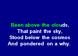 Been above the clouds,

That paint the sky,
Stood below the cosmos
And pondered on a why.
