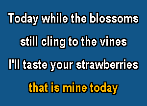 Today while the blossoms
still cling to the vines

I'll taste your strawberries

that is mine today