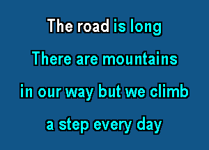 The road is long

There are mountains
in our way but we climb

a step every day