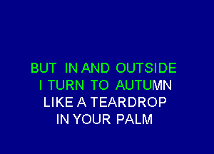 BUT IN AND OUTSIDE

I TURN TO AUTUMN
LIKE A TEARDROP
IN YOUR PALM