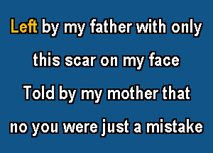 Left by my father with only
this scar on my face
Told by my mother that

no you were just a mistake