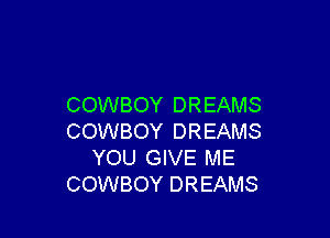 COWBOY DREAMS

COWBOY DREAMS
YOU GIVE ME
COWBOY DREAMS