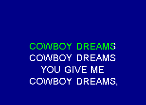 COWBOY DREAMS

COWBOY DREAMS
YOU GIVE ME
COWBOY DREAMS,