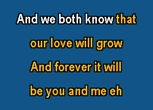 And we both know that

our love will grow

And forever it will

be you and me eh