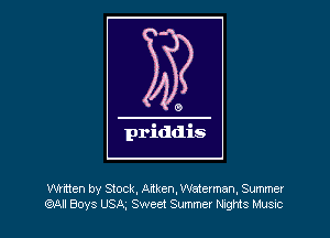 Wrmen by Stock, Aitken, Waterman, Summer
(5W Boys USaBg Sweet Summer nghts Music