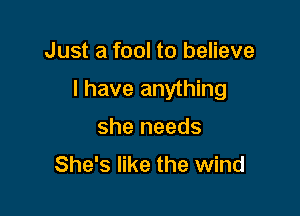 Just a fool to believe

I have anything

she needs
She's like the wind